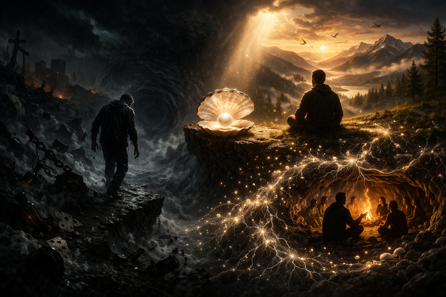 The descent into darkness, the pearl of great price, and the emergence into light